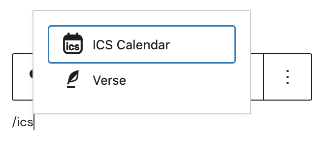 Inserting an ICS Calendar block