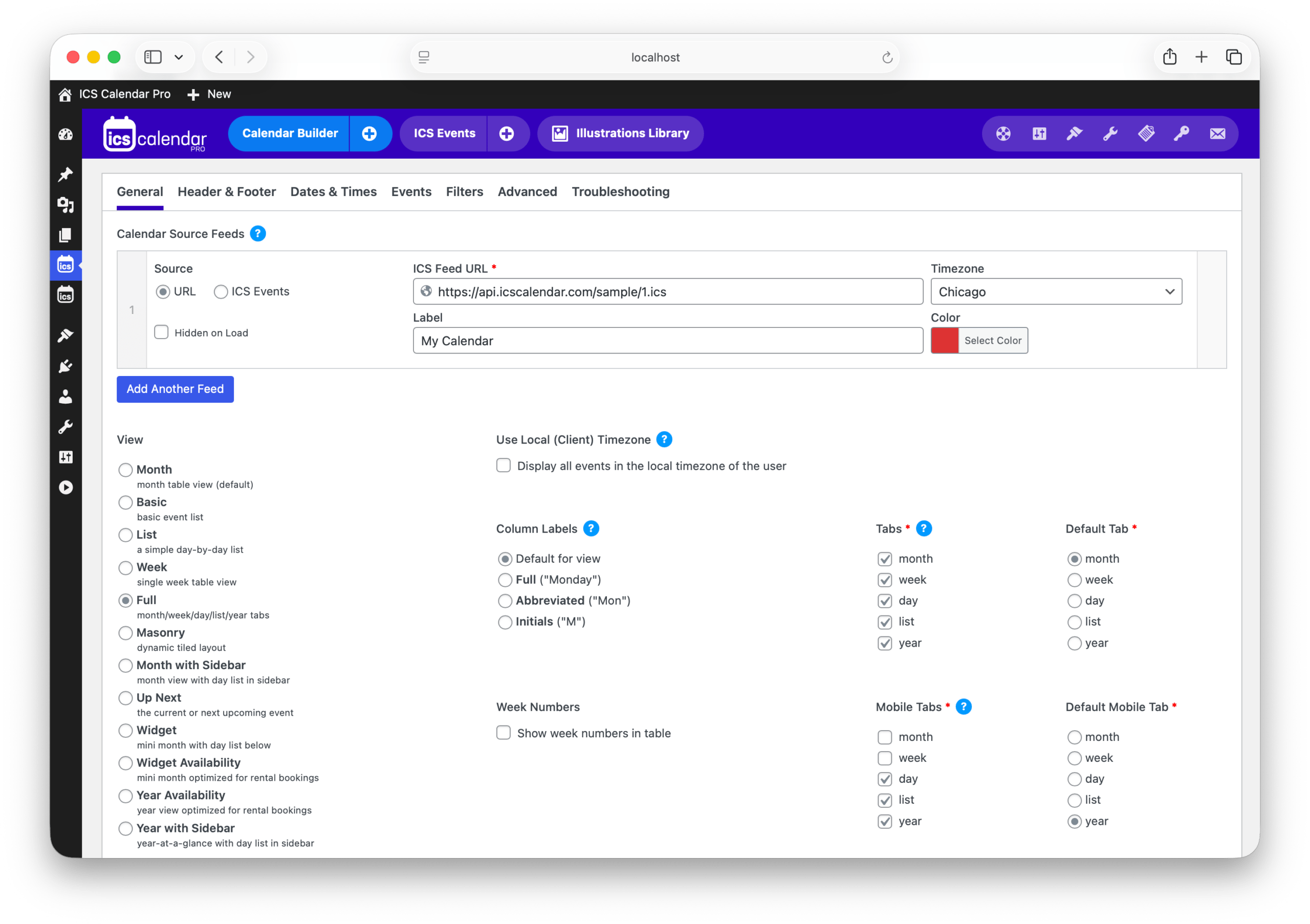 ICS Calendar Pro admin screenshot